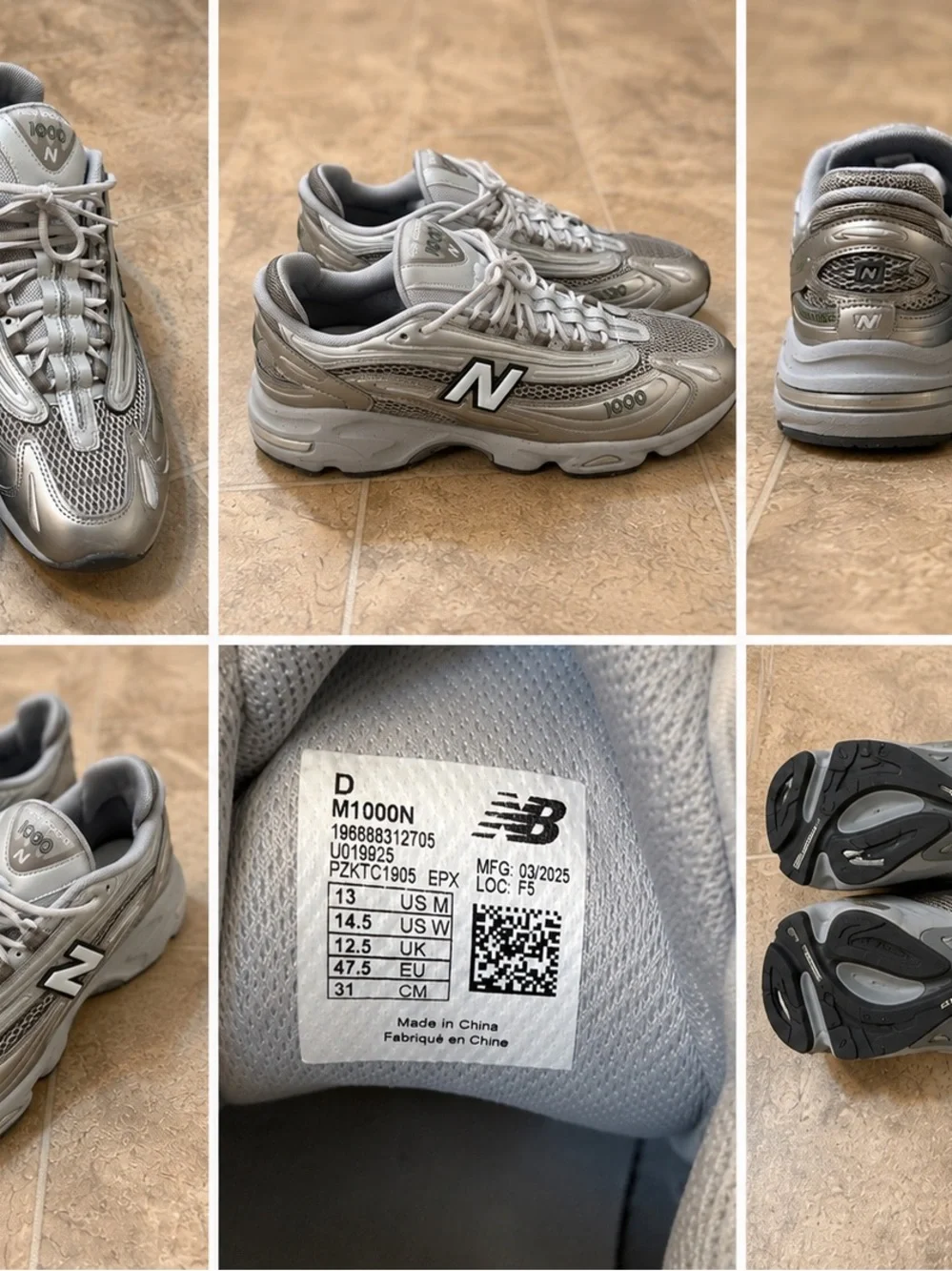 New Balance 1000 Men’s Athletic Sneakers — Silver/Gray